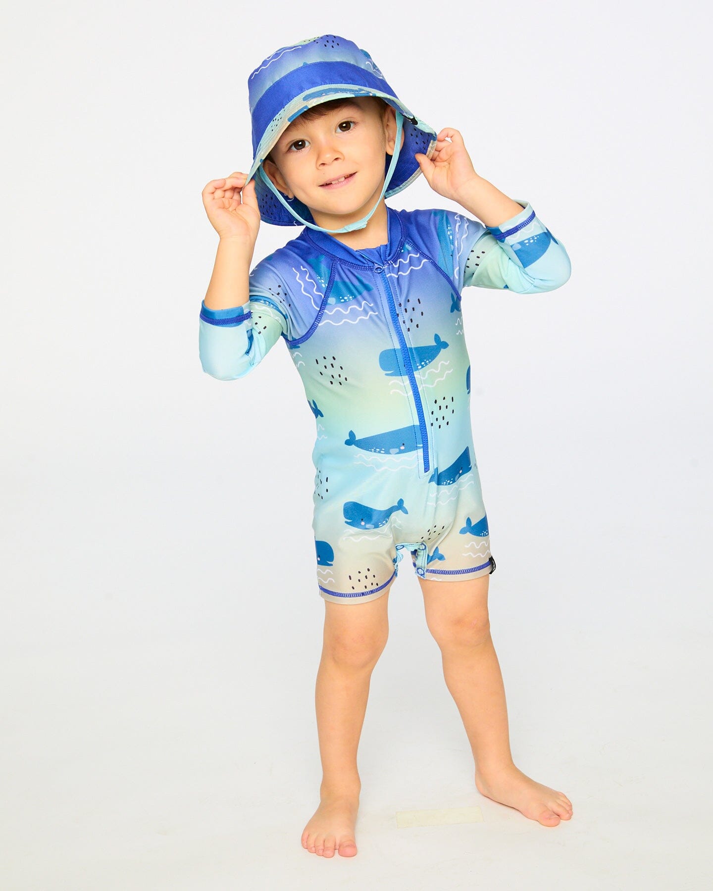 Baby And Toddlers One-Piece Long Sleeve Rashguard Blue Whale Print-2