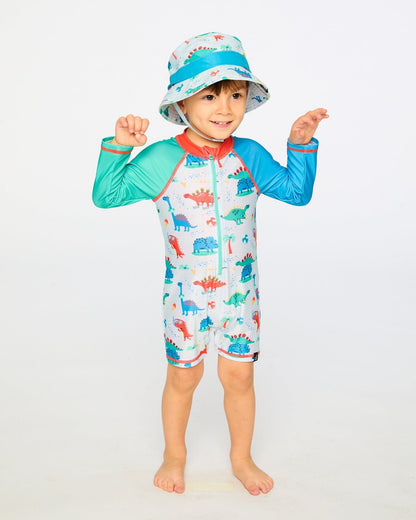 Baby And Toddler One-Piece Long Sleeve Rashguard Grey Baby Dinosaur Print-3