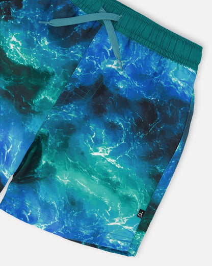 Swim Trunks Blue Waves Print-4