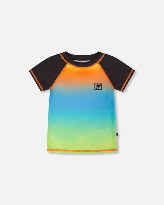 Short Sleeve Rashguard Orange Blue And Green Gradient-0