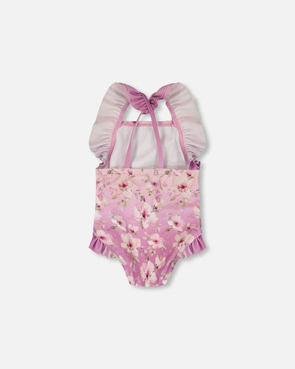 Baby And Toddler One-Piece Swimsuit Purple Flower Print-2