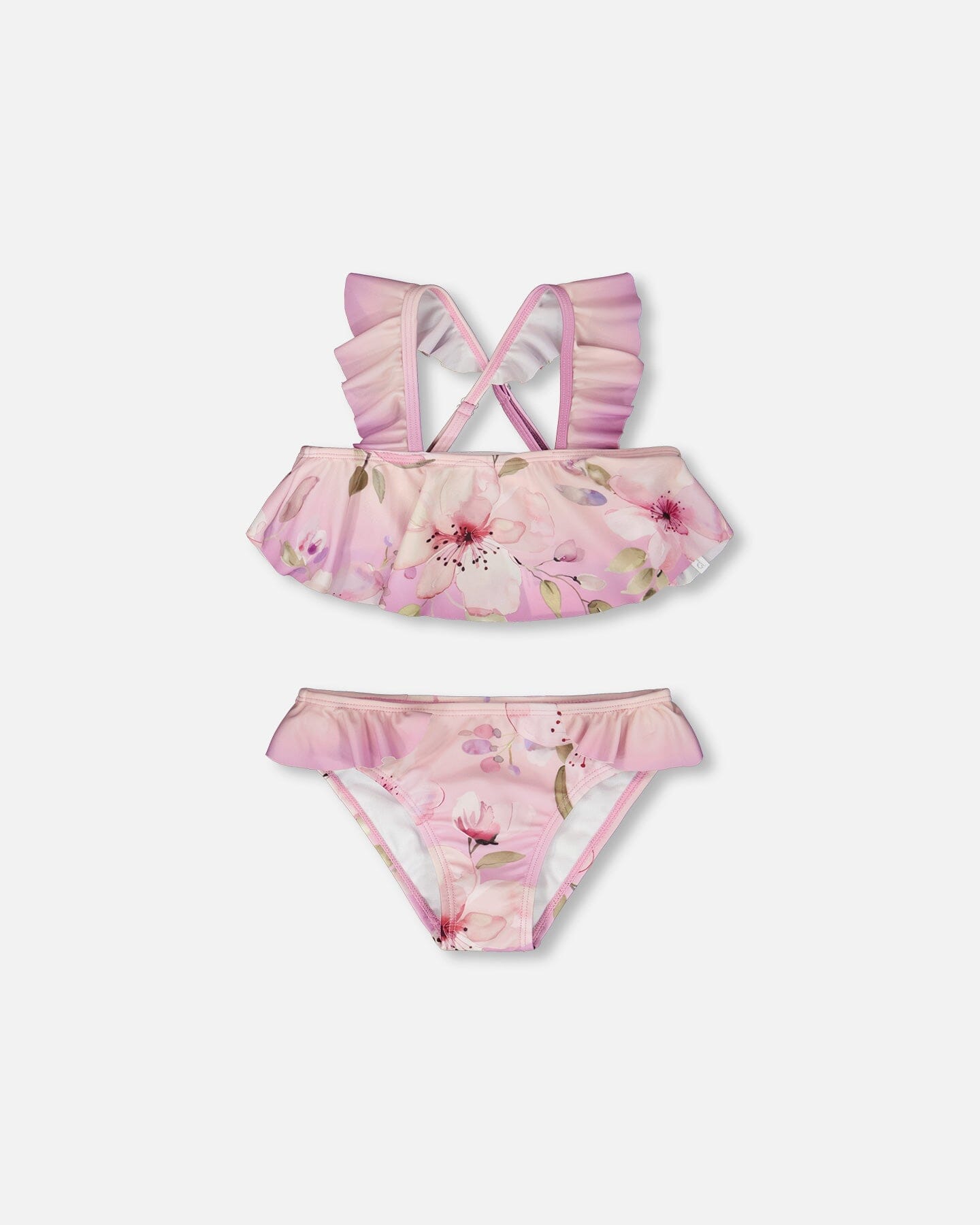 Two-Piece Swimsuit Purple Flower Print-0