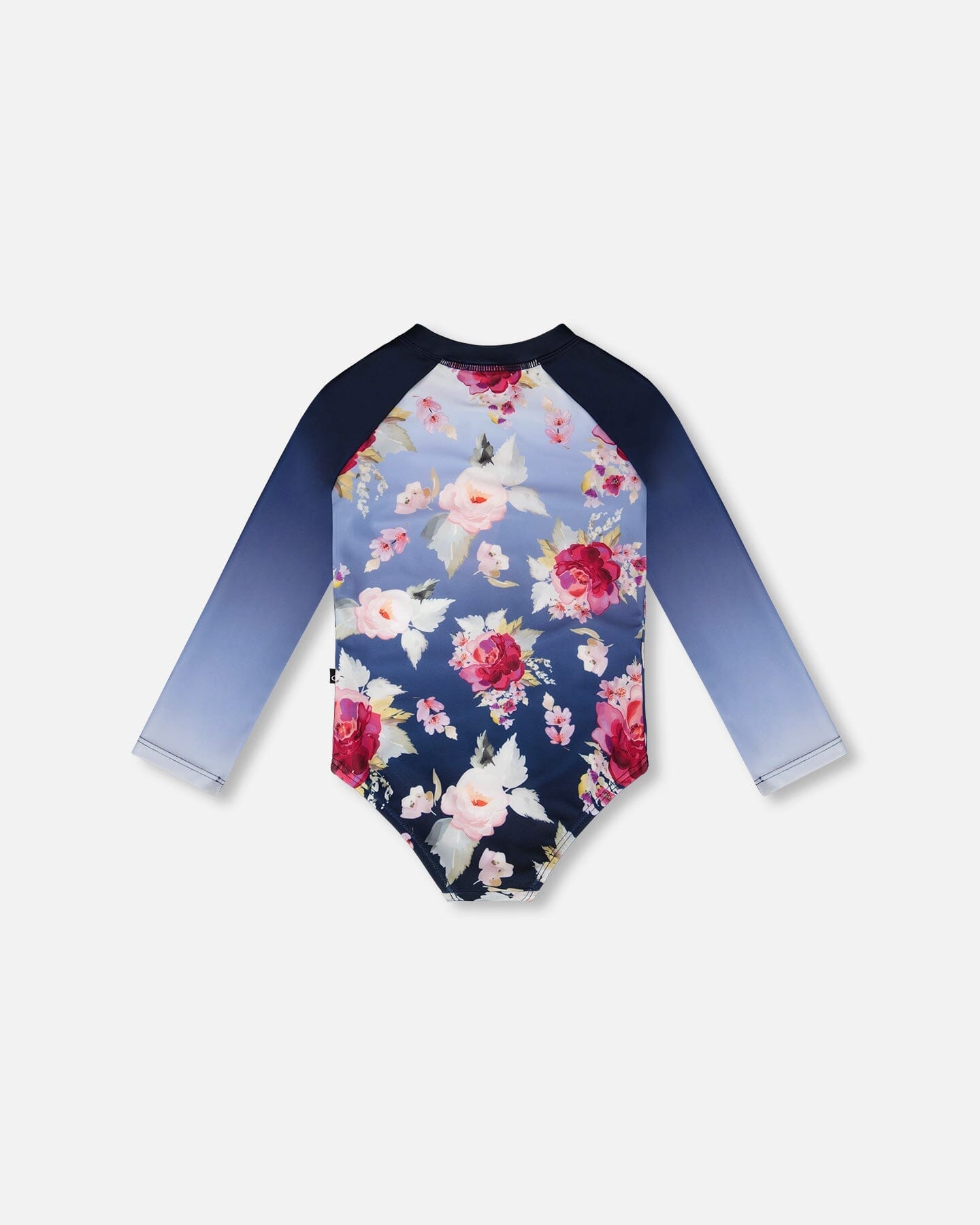 One-Piece Long Sleeve Rashguard Blue Rose Print-3