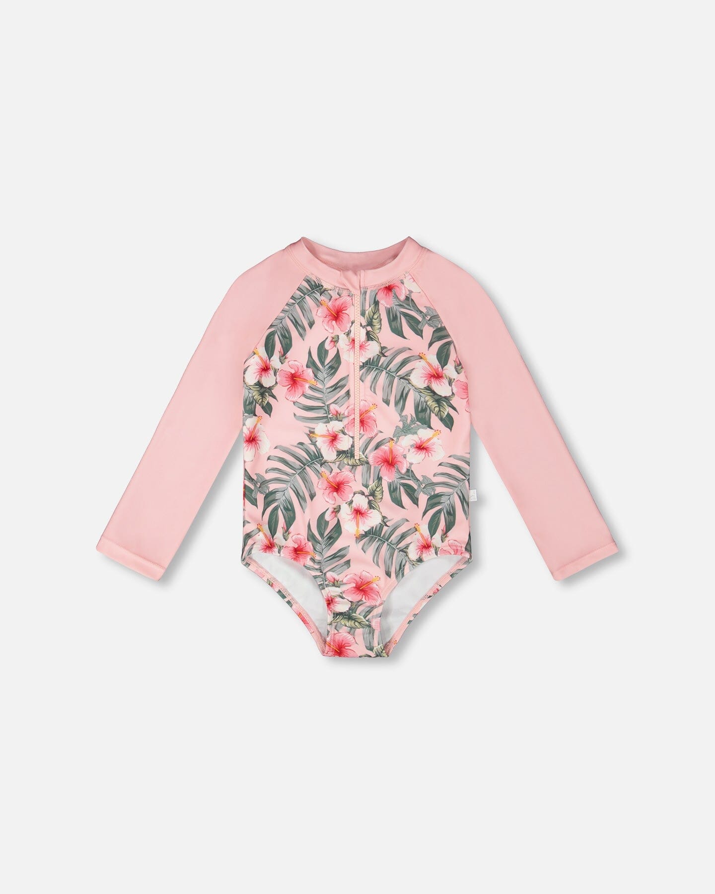 One-Piece Long Sleeve Rashguard Pink Hibiscus Print-0