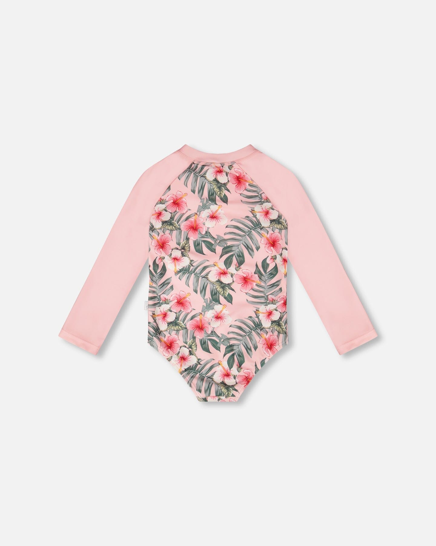 One-Piece Long Sleeve Rashguard Pink Hibiscus Print-3
