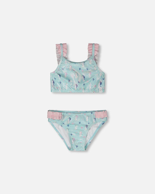 Two-Piece Swimsuit Blue Seahorse Print-0