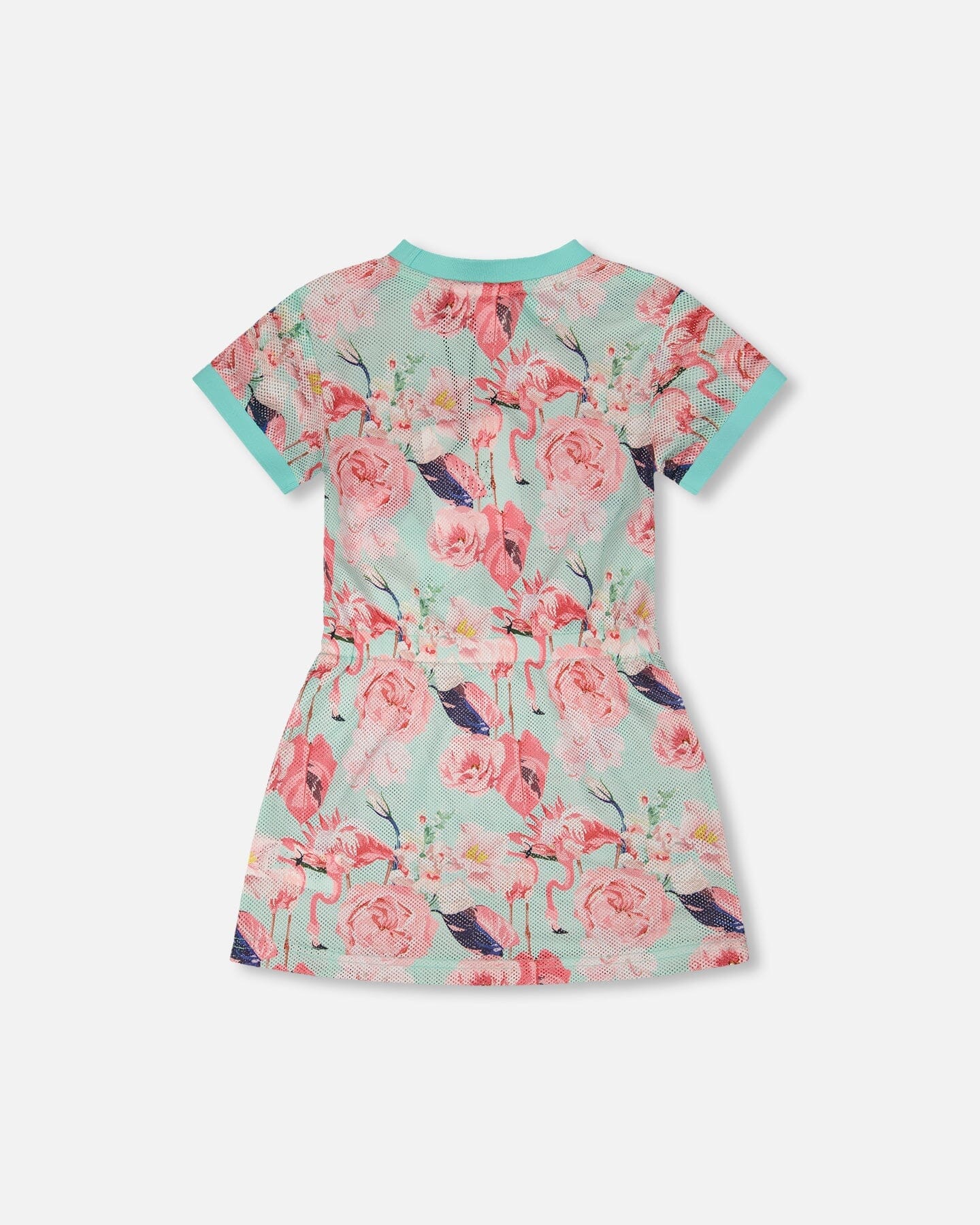 Mesh Beach Dress Blue Flamingo Print-3