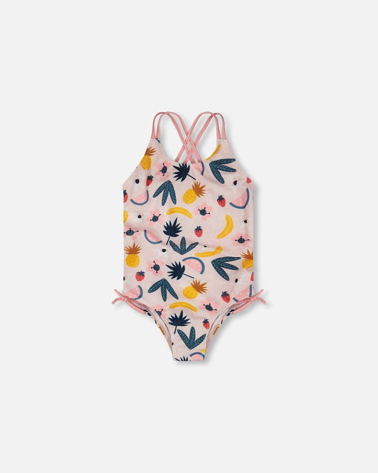 One-Piece Swimsuit Pink Printed Fruits-0