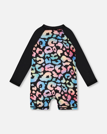 One-Piece Long Sleeve Rashguard Black Leopard Print-2