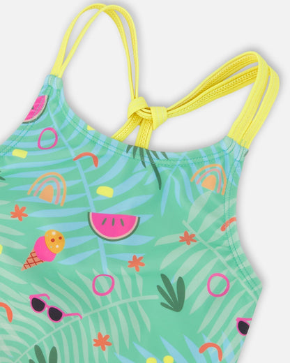 Two-Piece Swimsuit Green Beach Print-3