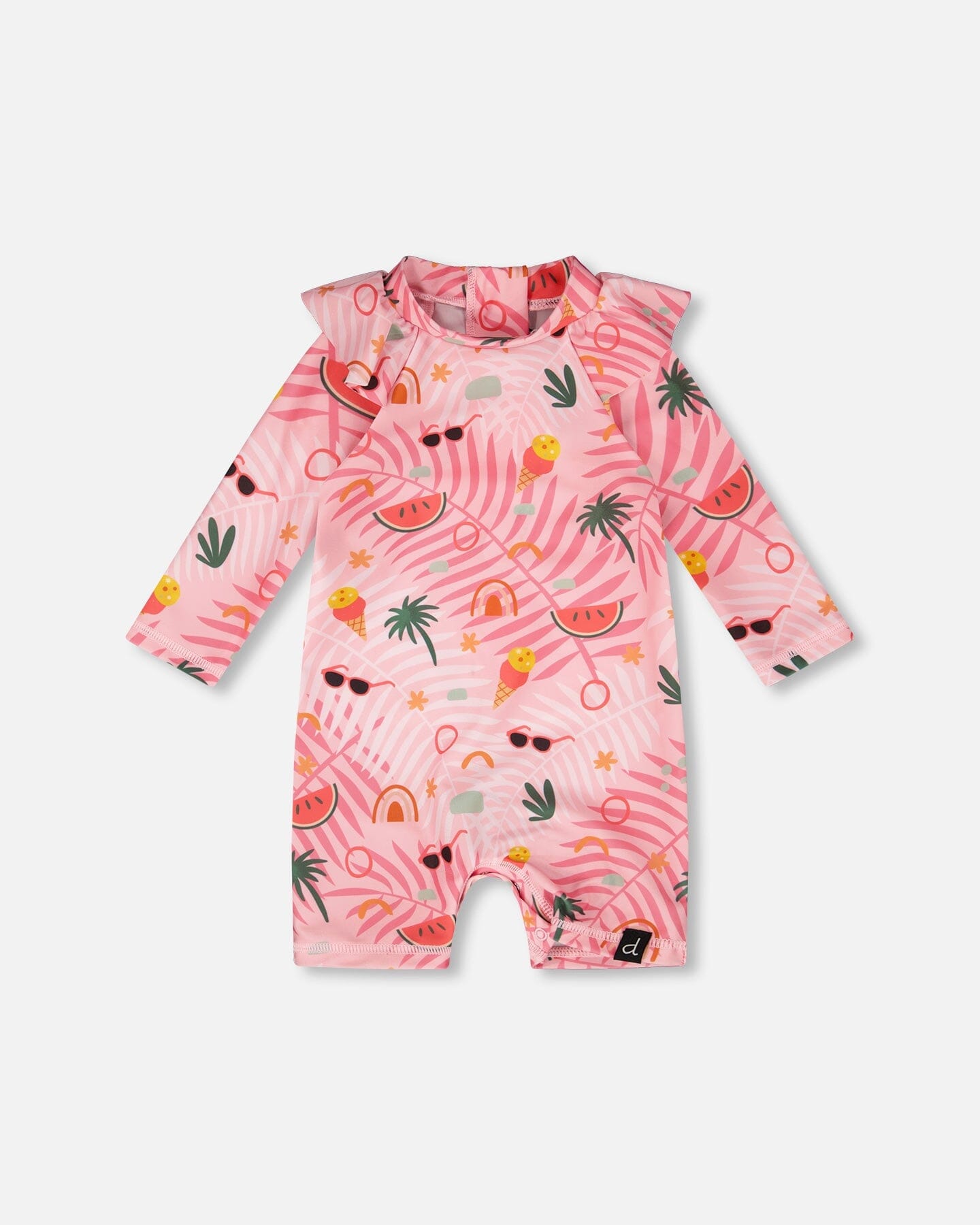 Baby And Toddler One-Piece Long Sleeve Rashguard Pink Beach Print-0