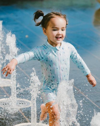Baby And Toddler One-Piece Long Sleeve Rashguard Blue Seahorse Print-1