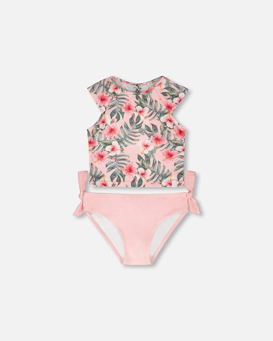 Two-Piece Swimsuit Pink Hibiscus Print-0