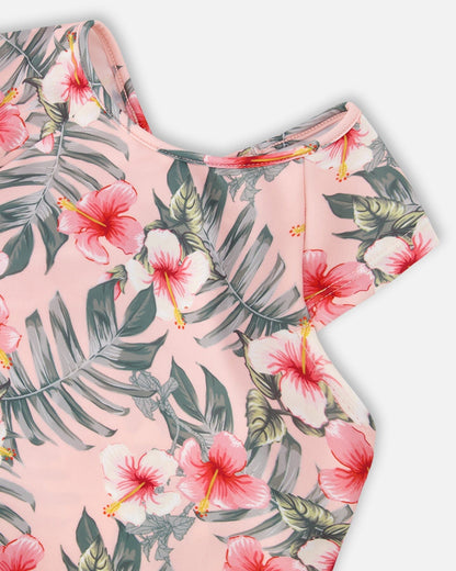 Two-Piece Swimsuit Pink Hibiscus Print-3