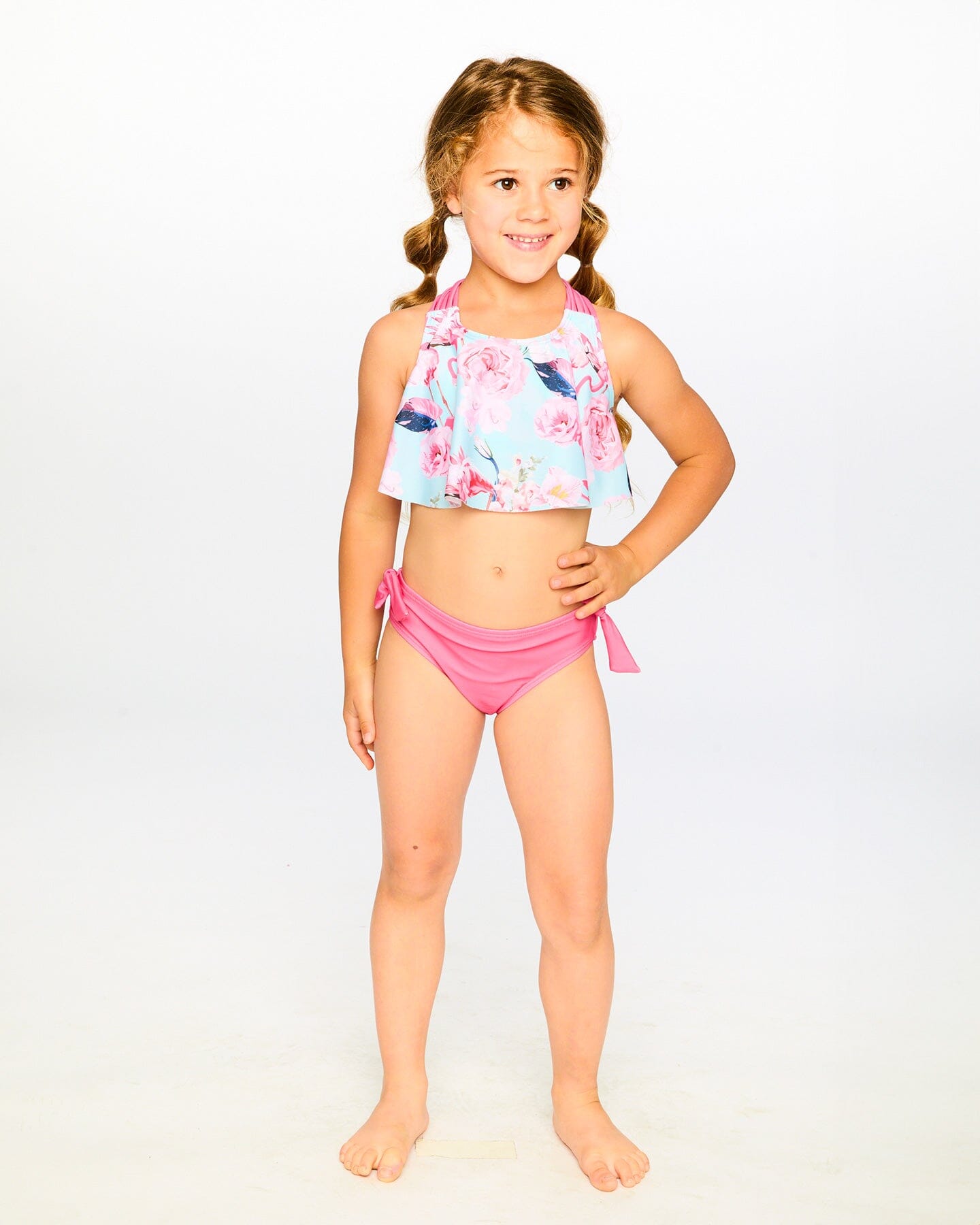 Two-Piece Swimsuit Blue Flamingo Print-3