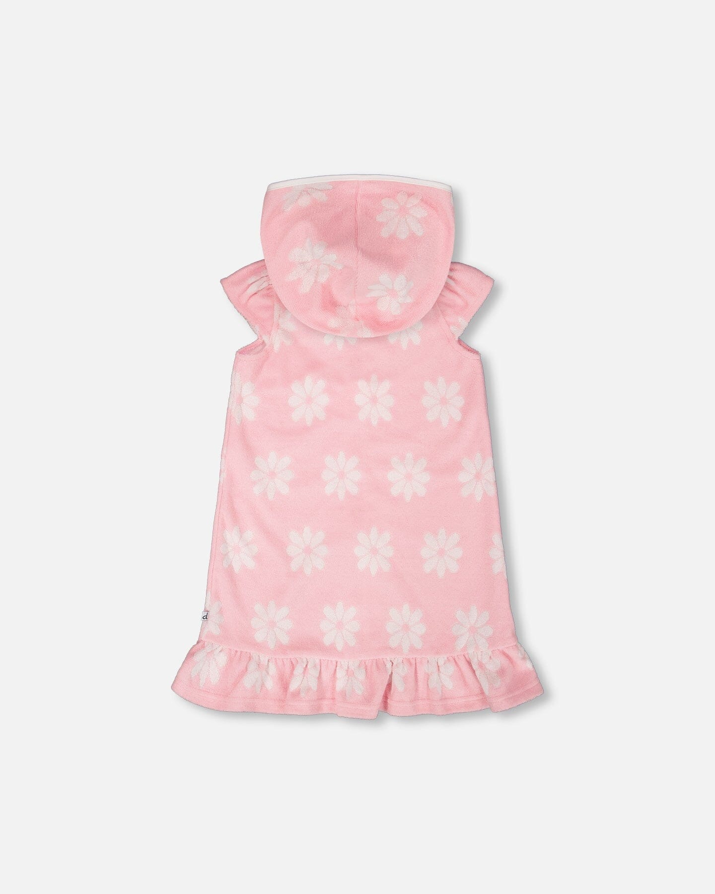 Terry Cloth Beach Hoodie Dress Pink Printed Flowers-2