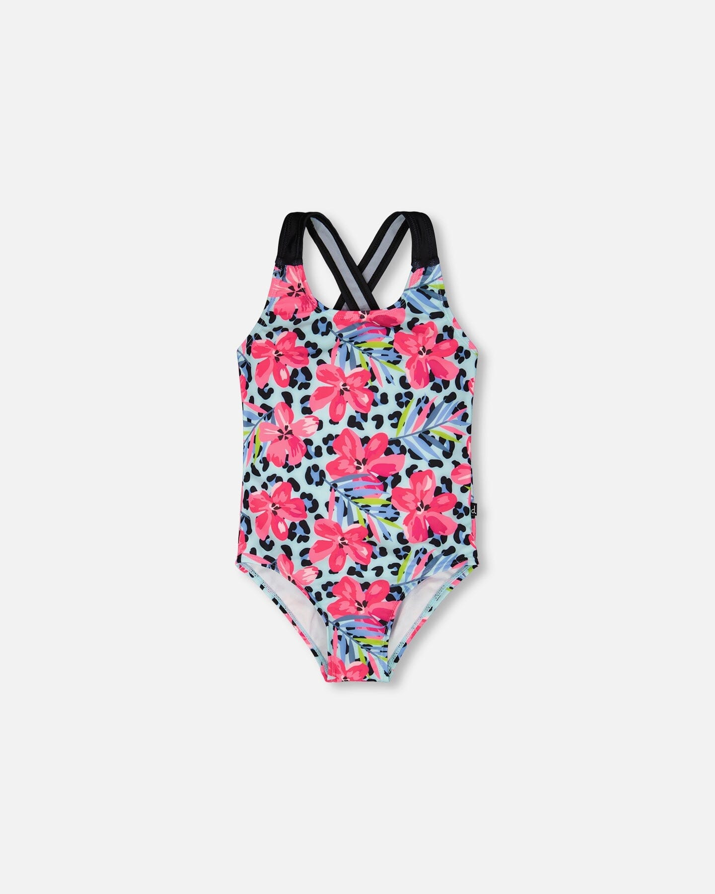 One-Piece Swimsuit Blue Floral And Leopard Print-0
