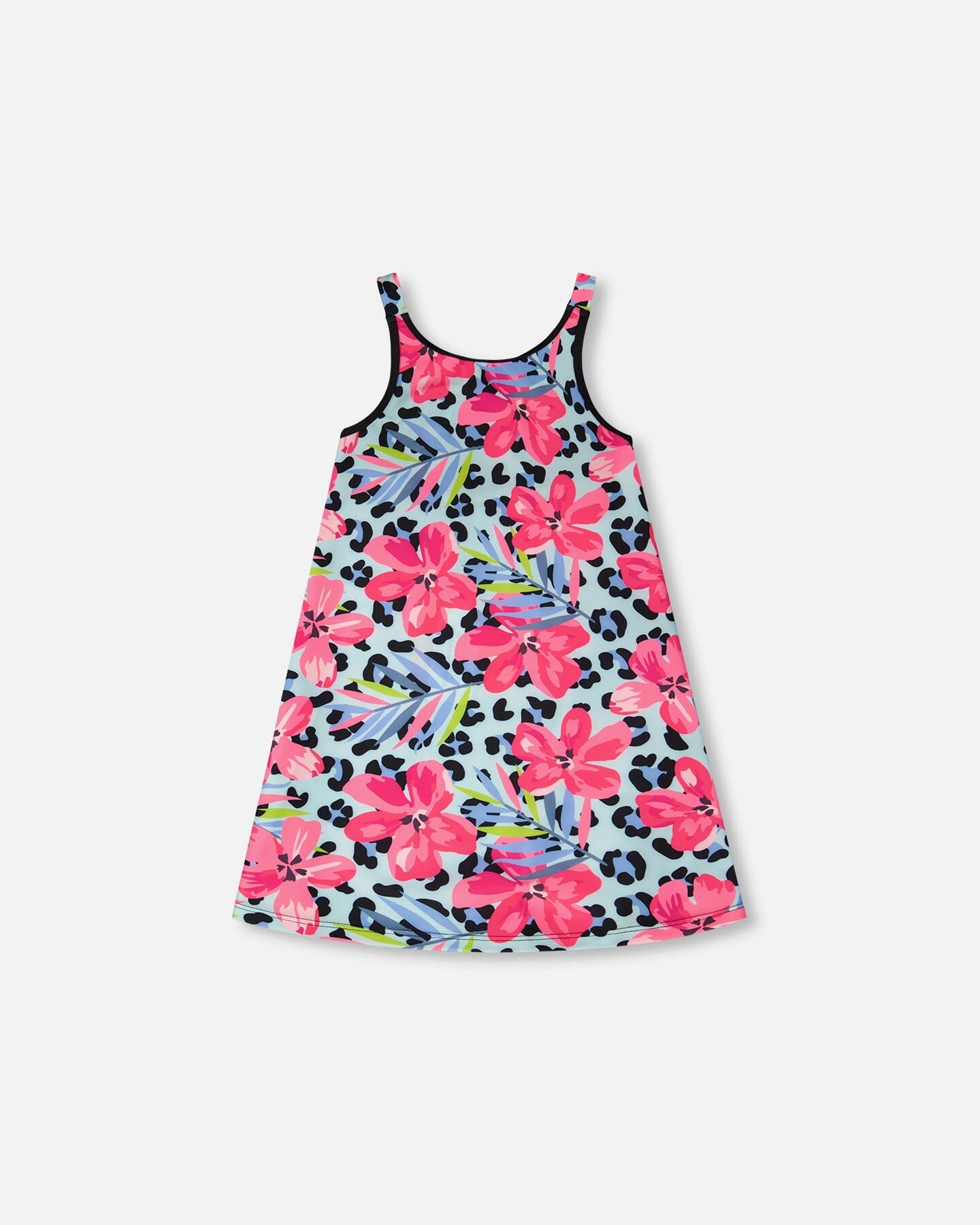 Swim Beach Dress Blue Floral And Leopard Print-0