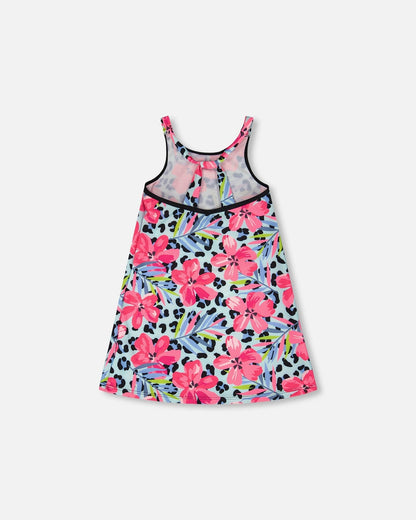 Swim Beach Dress Blue Floral And Leopard Print-1
