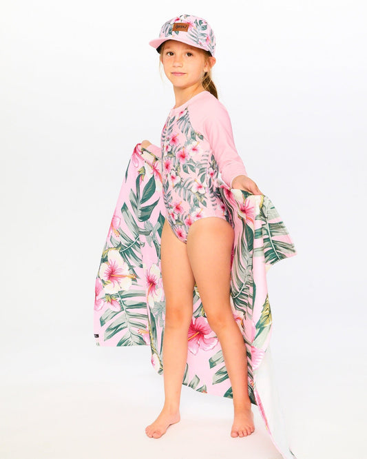 Beach Towel Pink Hibiscus Print-1