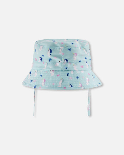 Beach Hat Blue Seahorse Print-2