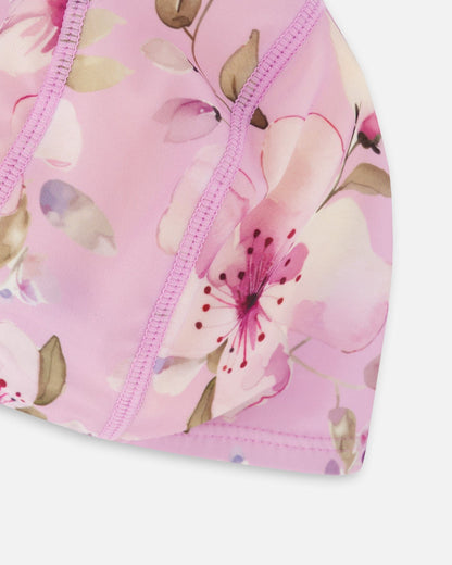 Swim Cap Purple Flower Print-2