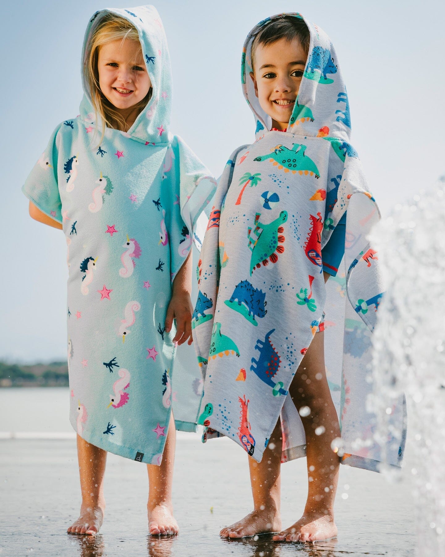 Hooded Beach Towel Blue Seahorse Print-1