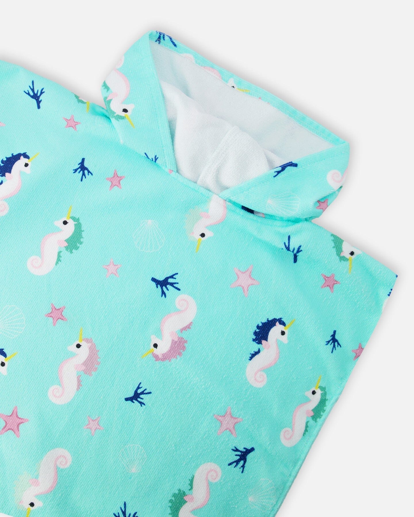 Hooded Beach Towel Blue Seahorse Print-4
