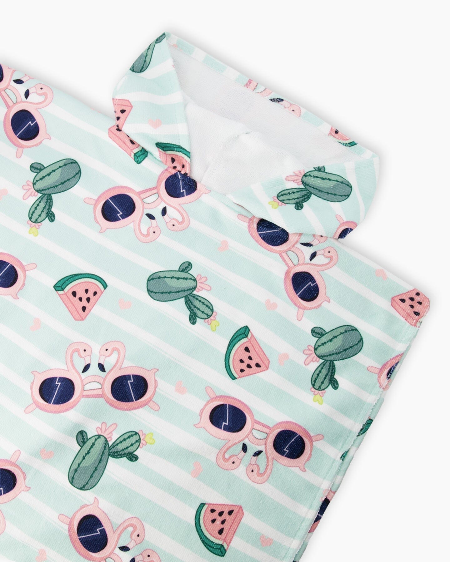 Hooded Beach Towel Blue Flamingo And Cactus Print-3