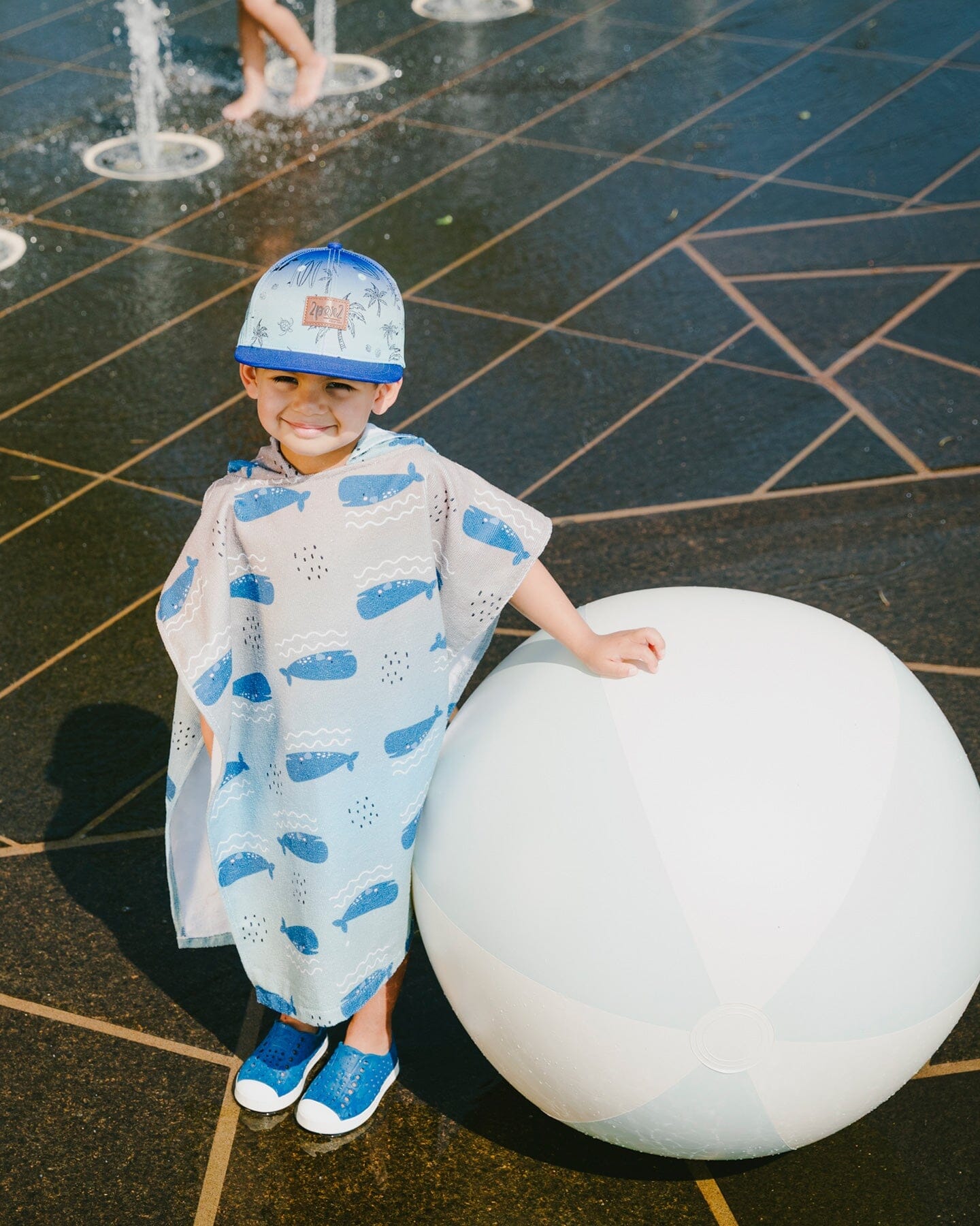 Hooded Beach Towel Blue Whale Print-1
