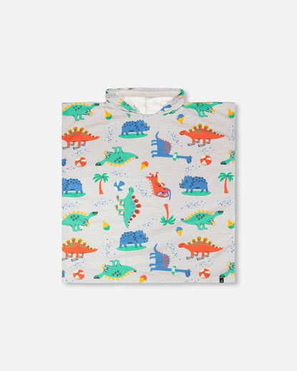 Hooded Beach Towel Grey Baby Dinosaur Print-0