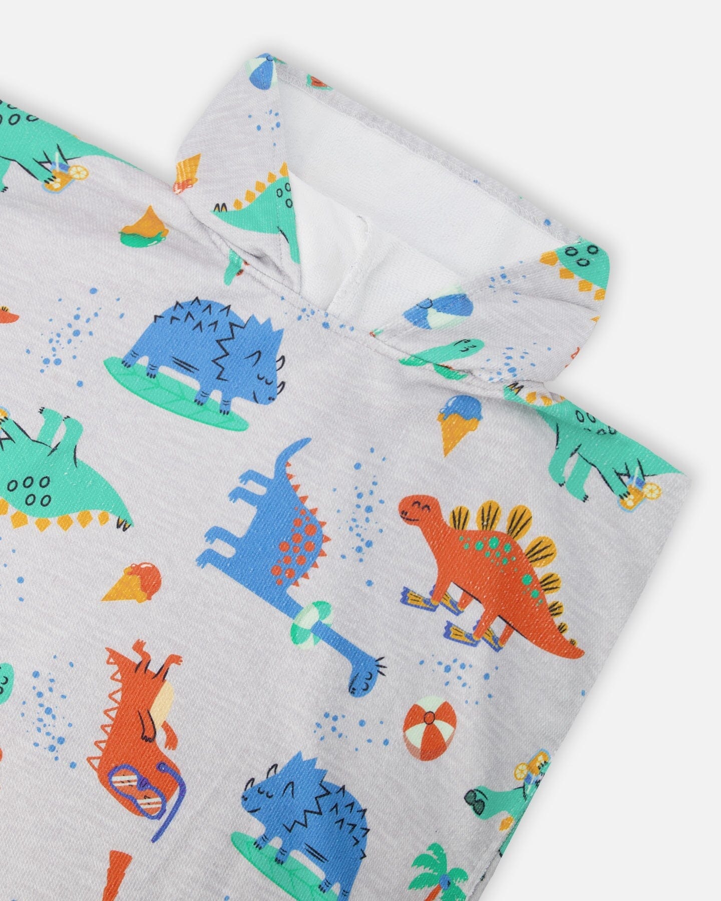 Hooded Beach Towel Grey Baby Dinosaur Print-4