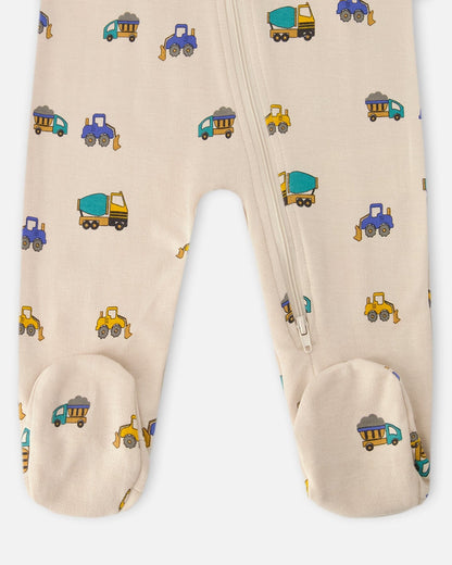 Organic Cotton Baby One-Piece Pyjama Beige Truck Print-2