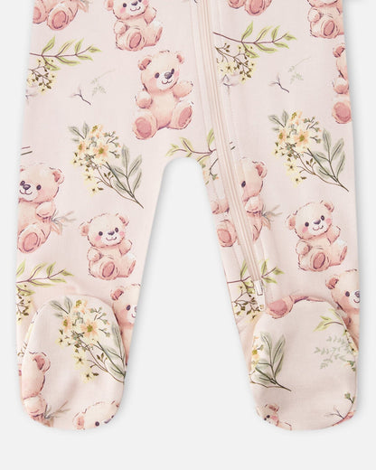Organic Cotton Baby One-Piece Pyjama Pale Pink Bear Print-2