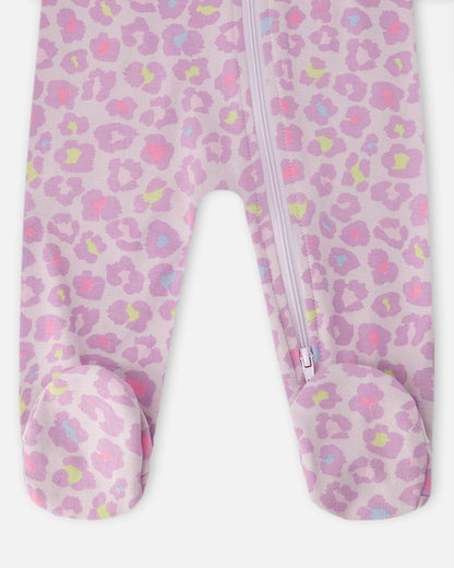 Organic Cotton Baby One-Piece Pyjama Purple Animal Print-2