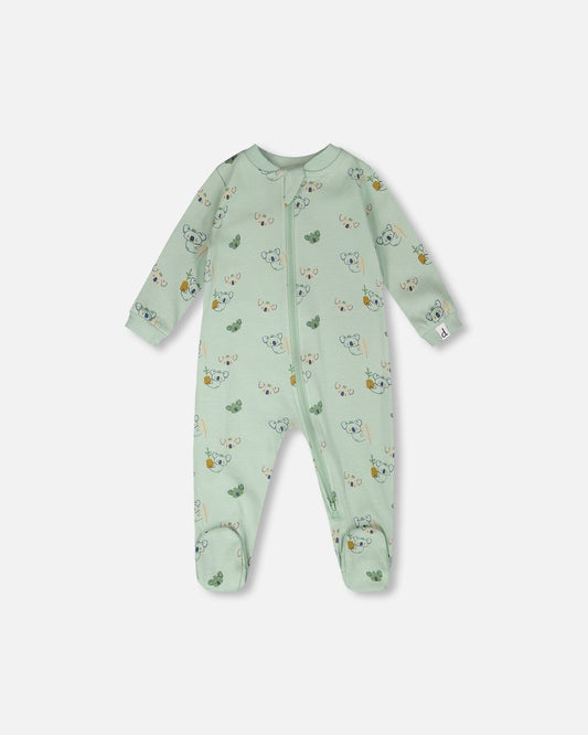 Organic Cotton Baby One-Piece Pyjama Green Koala Print-0