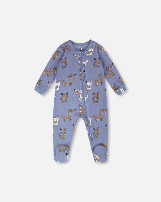 Organic Cotton Baby One-Piece Pyjama Blue Dog Print-0