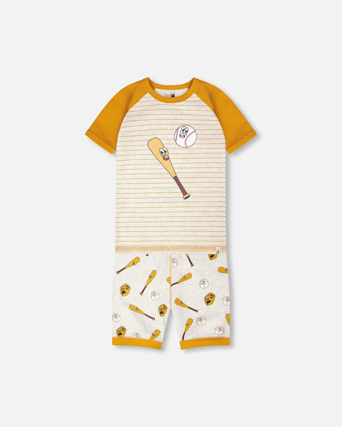 Organic Cotton Two-Piece Pyjama Set Grey Mix Baseball Print-0