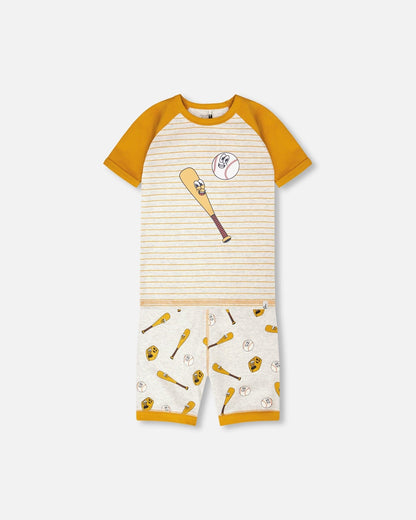 Organic Cotton Two-Piece Pyjama Set Grey Mix Baseball Print-0
