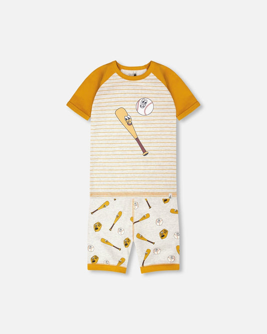 Organic Cotton Two-Piece Pyjama Set Grey Mix Baseball Print-0