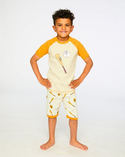 Organic Cotton Two-Piece Pyjama Set Grey Mix Baseball Print-1