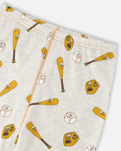 Organic Cotton Two-Piece Pyjama Set Grey Mix Baseball Print-4
