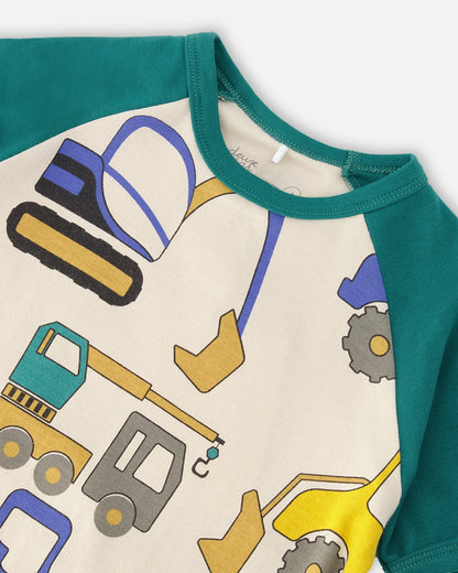 Organic Cotton Two-Piece Pyjama Set Beige Truck Print-3
