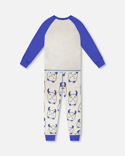 Organic Cotton Two-Piece Pyjama Set Grey Mix Monster Print-2