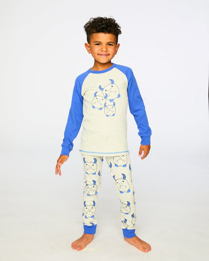 Organic Cotton Two-Piece Pyjama Set Grey Mix Monster Print-1