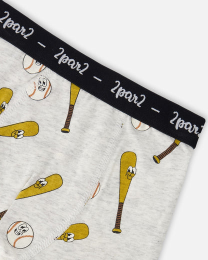 Organic Cotton Boxer Grey Mix Baseball Print-2