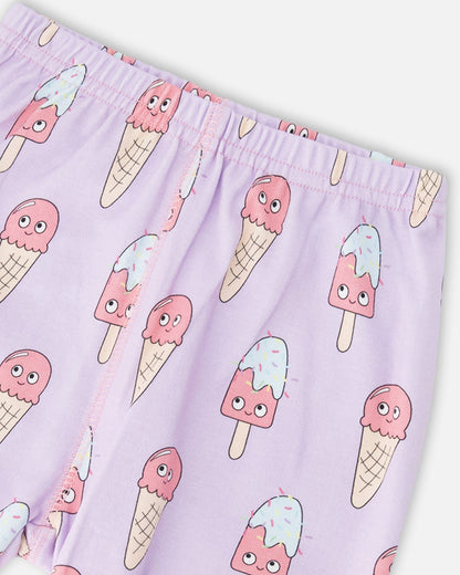 Organic Cotton Two-Piece Pyjama Set Lilac Printed Ice Creams-4