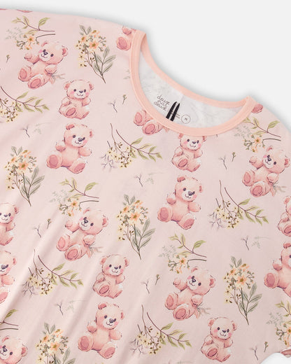 Organic Cotton Women Two-Piece Pyjama Set Pale Pink Bear Print-2