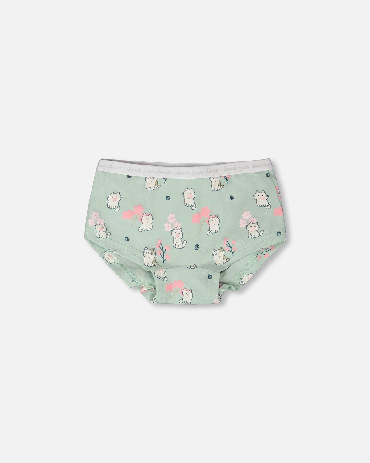 Organic Cotton Boyshort Panty Green Kitten Print-0