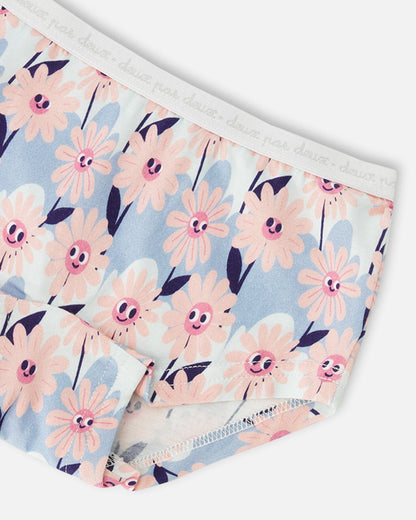 Organic Cotton Boyshort Panty Blue Smiling Flower Print-2